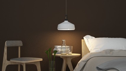 Bedroom room interior space corner of bed and Decorative wall in hotel - 3d rendering minimal style 