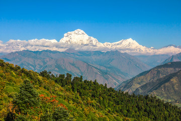 View from Annapurna mountains, trekking way of Phokara, Nepal