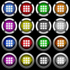 Small thumbnail view mode white icons in round glossy buttons on black background