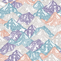 Mountains seamless pattern. Fun mountains kid illustration. Vector illustration