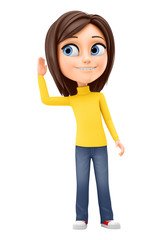 Girl eavesdrops on a white background. 3d render illustration.