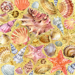 Fototapety  hand-drawn watercolor illustration of tropical underwater world