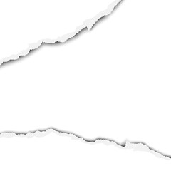 Wide torn, snatched hole in sheet of white paper. Template design. Vector illustration.