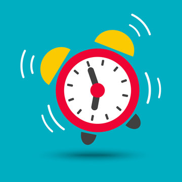 Wake up icon vector of alarm clock in bright color isolated