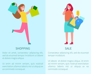 Shopping and Sale Two Posters Vector Illustration