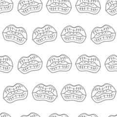 Abstract seamless lips pattern for girls or boys. Creative vector background with lips, mouth. Funny wallpaper for textile and fabric. Fashion mouth pattern style. Coloring monochrome picture