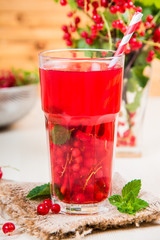 Morse from red currant (juice, compote) on a light background.