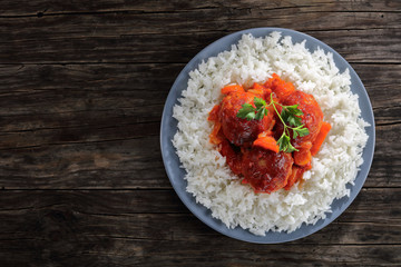 tasty hot turkey Meatball with rice