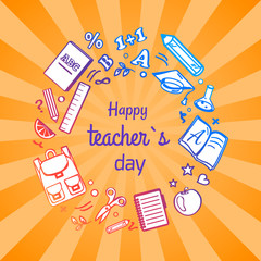 Happy Teacher s Day Poster with School Objects