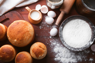 classic Slavic Easter cakes with ingredients in a rustic style