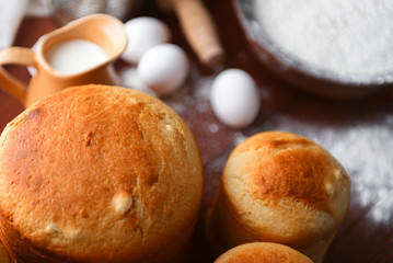 classic Slavic Easter cakes with ingredients in a rustic style