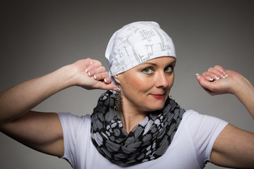 beautiful woman cancer patient wearing headscarf