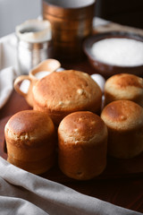 classic Slavic Easter cakes with ingredients in a rustic style
