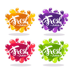 vector collection of bright bubbles frames  stickers, emblems and banners for fruit and berry fresh juice
