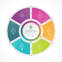 Infographic circle in thin line flat style. Business presentation template with 6 options, parts, steps. Can be used for cycle diagram, graph, round chart.