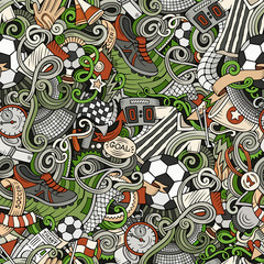 Cartoon cute doodles hand drawn Soccer seamless pattern