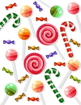 Lollipop and candy pattern Vector realistic on white background
