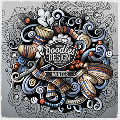Cartoon vector doodles Winter illustration