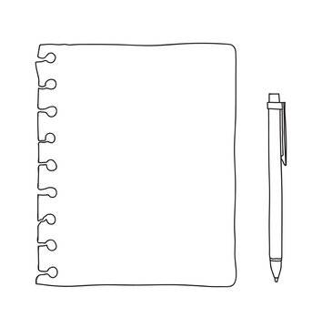note paper and  pen hand drawn cute vector line art illustration