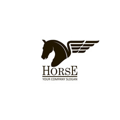 monochrome emblem of horse head on white background