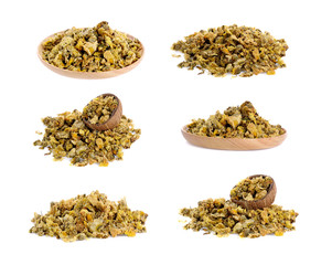 Dried chrysanthemum flowers isolated on white background