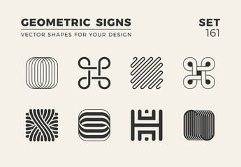 Set of eight minimalistic trendy shapes. Stylish vector logo emblems for Your design. Simple geometric signs collection.