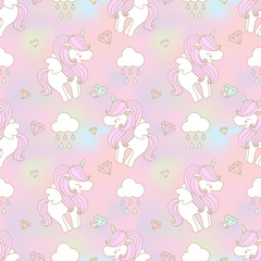 Cute unicorn with wing seamless pattern