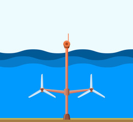 Tidal power station. Flat style cartoon tidal tower station. Innovation clean power source. Renewable energy concept. Vector illustration.