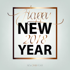 Happy New Year 2018. New Year flat designed vector background with gold color. Calligraphic text