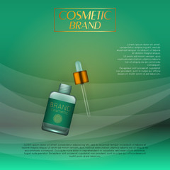 Vector 3D cosmetic illustration on a soft light waves background . Beauty realistic cosmetic product design template.