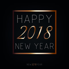 Happy New Year 2018. New Year flat designed vector background with gold color. Calligraphic text