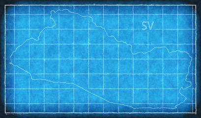 El Salvador map blue print artwork illustration silhouette