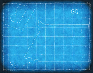 Equatorial Guinea map blue print artwork illustration silhouette