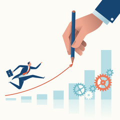 Drawing the path to success. Businessman‘s hand drawing a line leading to the business success. Business vector concept illustration