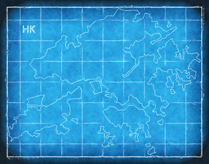 Hong Kong map blue print artwork illustration silhouette
