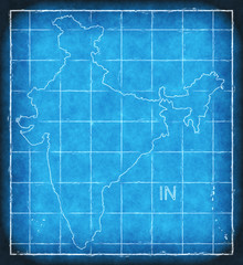 India map blue print artwork illustration silhouette