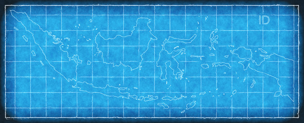 Indonesia map blue print artwork illustration silhouette