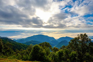 high mountains peaks range clouds in fog scenery landscape national park view outdoor  at Doi Ang Khang, Chiang Mai Province, Thailand
