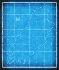 Isle of Man map blue print artwork illustration silhouette
