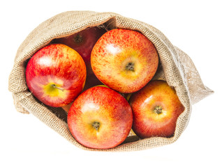 a sack with apples isolated on a white background