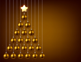 Background with golden Christmas tree.