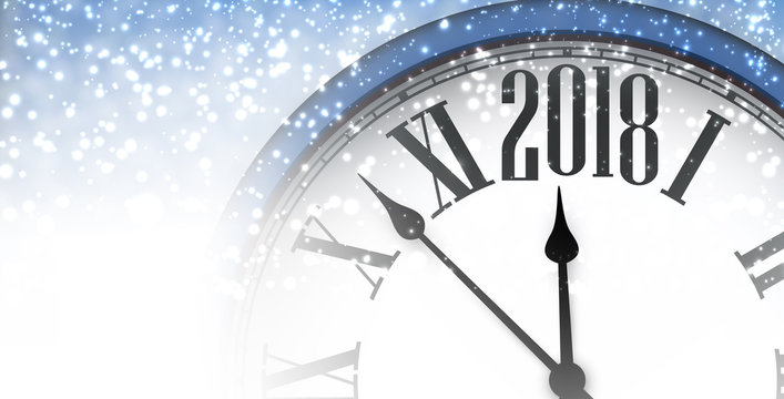 2018 New Year banner with clock.