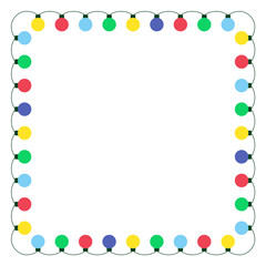 Vector frame of string of Christmas lights of various colors - flat