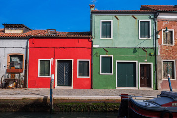 Fototapeta na wymiar VENICE (VENEZIA) ITALY, OCTOBER 17, 2017 - View of Burano island, a small island inside Venice area, famous for lace making and its colorful houses