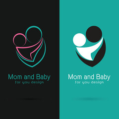 Vector of mom and baby design on black background and blue background, Logo, Symbol, label