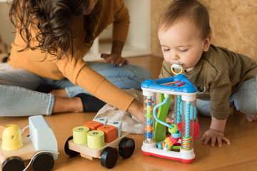 Mother playing with toddler at home