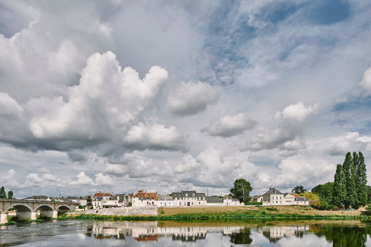 Landscape with bridge over Loire river, Amboise, Loire Valley, France