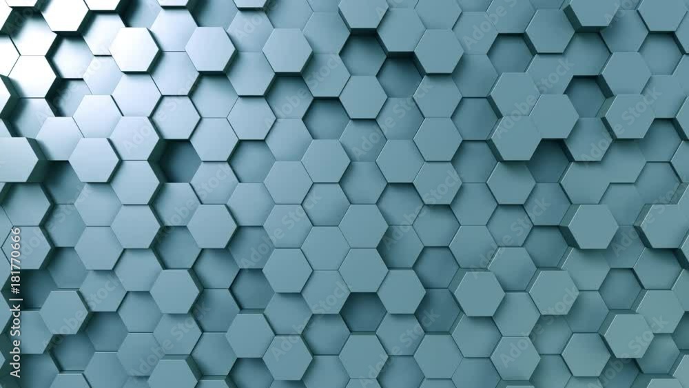 Poster abstract blue hexagonal motion background, seamless loop
