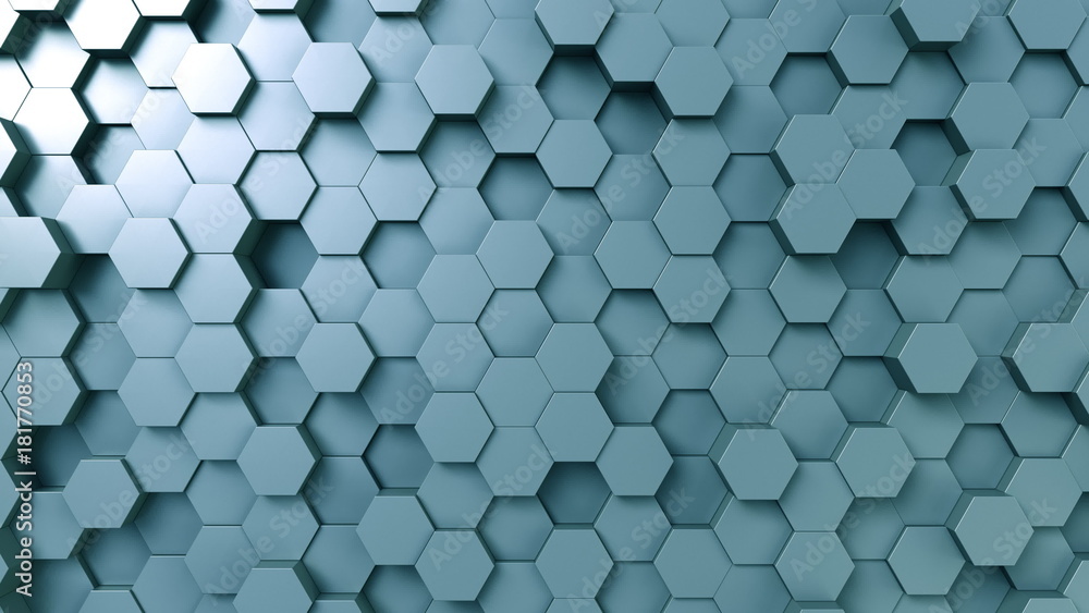 Poster abstract blue hexagonal background, 3d rendering