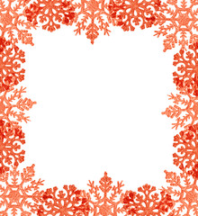 frame from light red snowflakes isolated on white